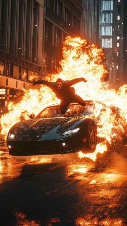 Fiery stunt chaos Fiery stunt chaos