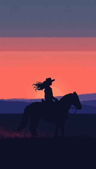 Sunset Cowgirl Silhouette Sunset Cowgirl Silhouette