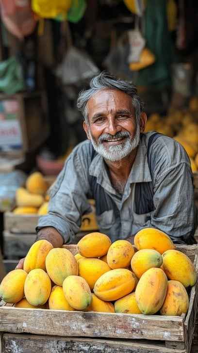 Mango vendor smiling Mango vendor smiling
