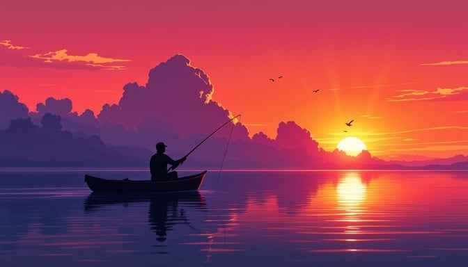 Sunset Fishing Silhouette