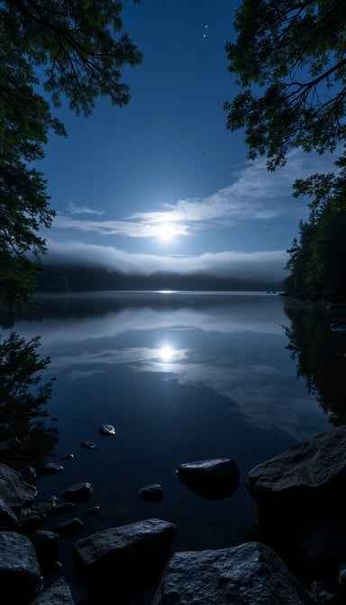 Moonlit Lake Reflection