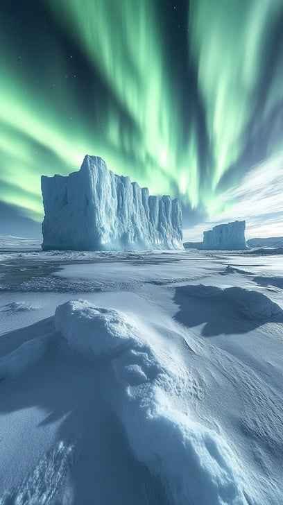 Aurora over icebergs Aurora over icebergs