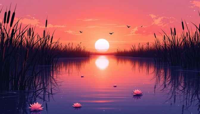Tranquil Lotus Sunset