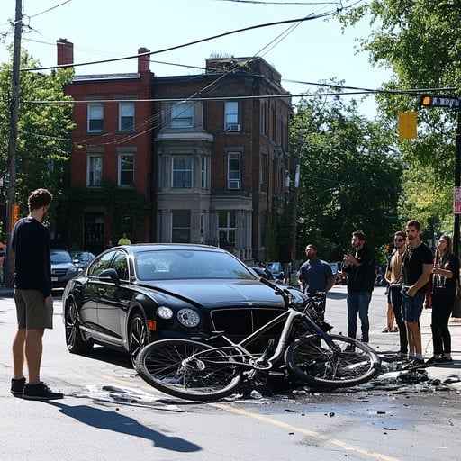 Car-bicycle collision aftermath