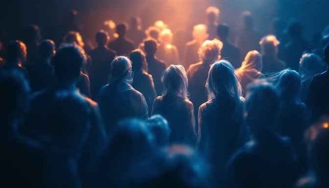Illuminated crowd silhouettes