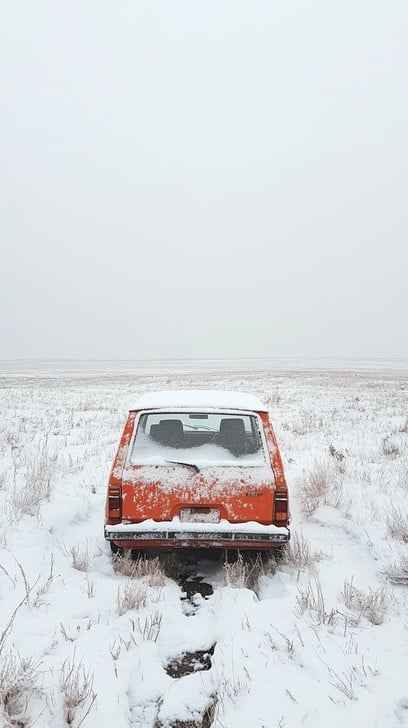 Abandoned snowy vehicle Abandoned snowy vehicle