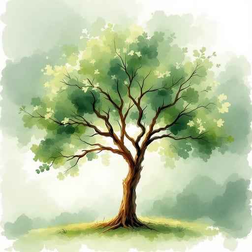 Serene Watercolor Tree