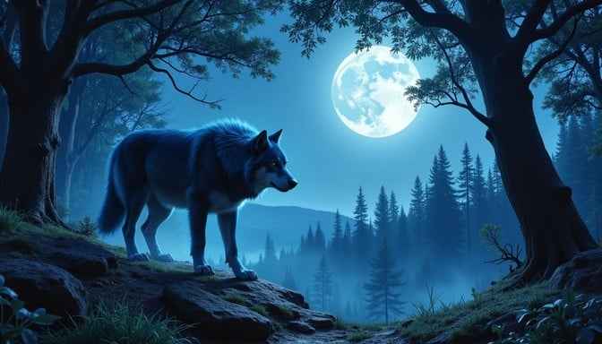 Moonlit Wolf Silhouette