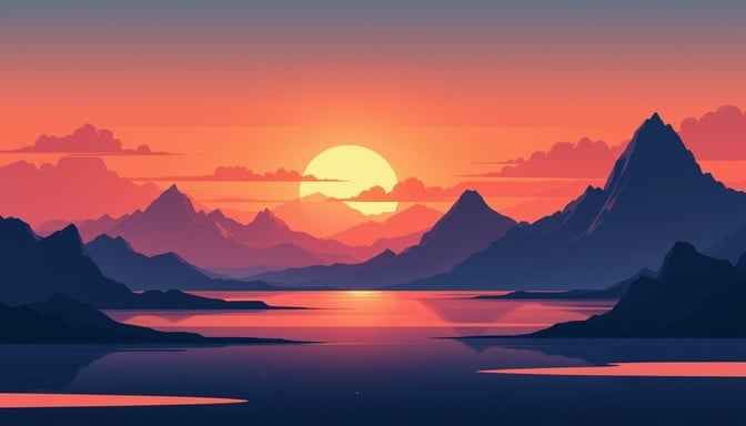 Geometric Sunset Silhouettes