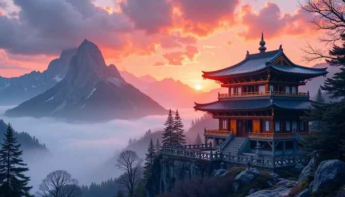Misty Temple Sunset Misty Temple Sunset
