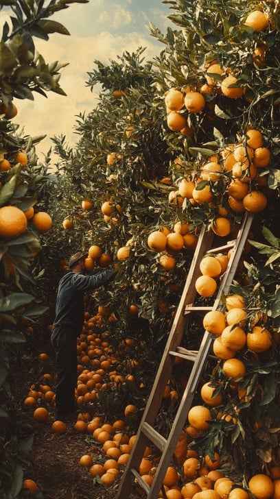 Harvesting ripe oranges