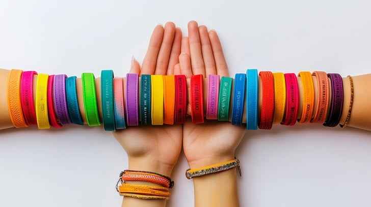 Colorful wristbands displayed
