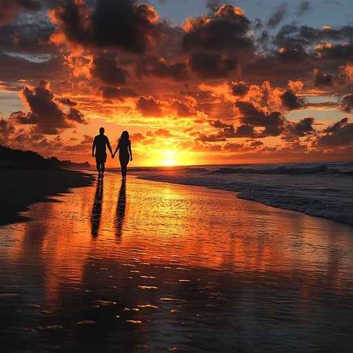 Sunset beach stroll