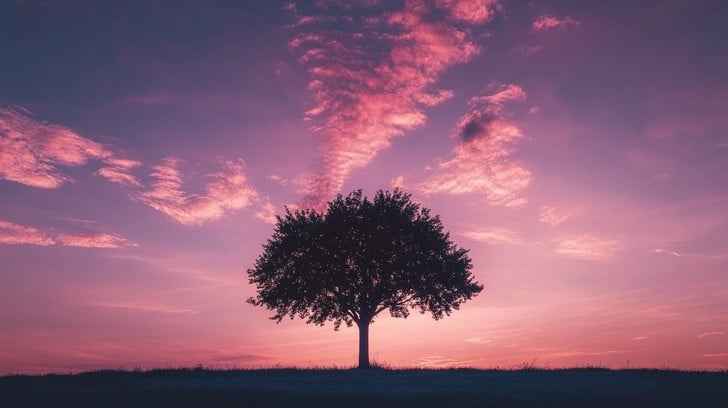 Sunset Silhouetted Tree
