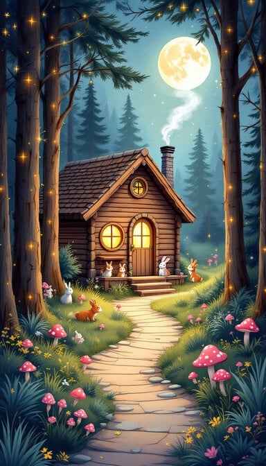 Moonlit Forest Cabin