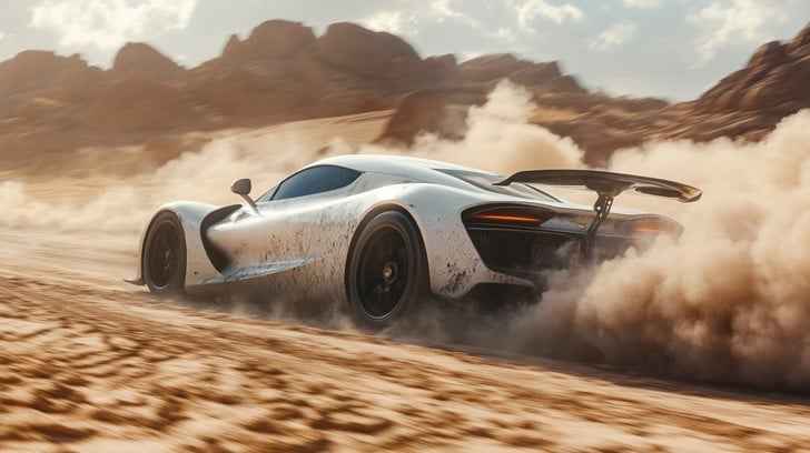 Speeding desert car Speeding desert car