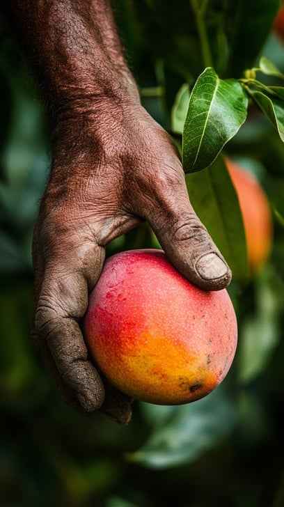 Harvesting ripe mango