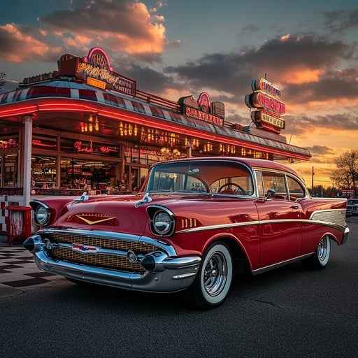 Vintage Car Sunset Vintage Car Sunset