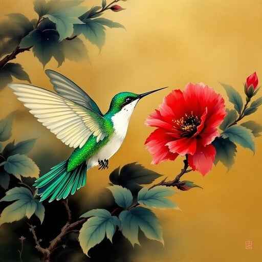 Hummingbird Meets Flower