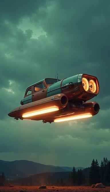 Hovering Vintage Car