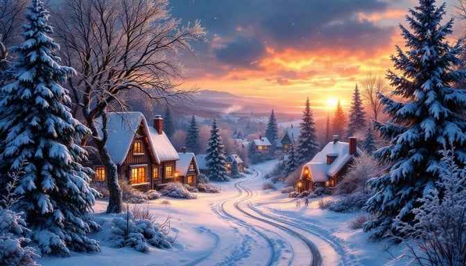 Snowy Village Twilight