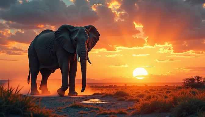 Sunset Elephant Silhouette
