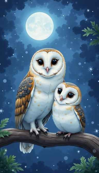 Moonlit Owl Family