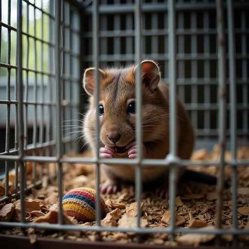Curious caged rodent