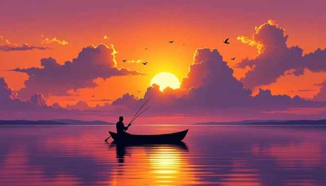 Sunset Fishing Silhouette