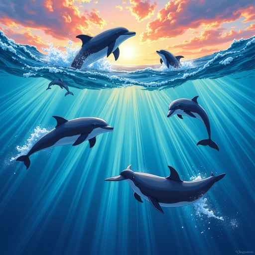 Dolphins at Sunset