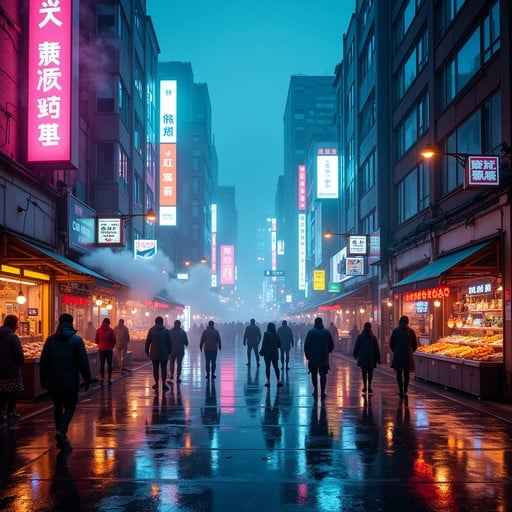 Neon Rain Reflections