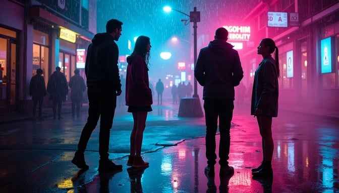 Neon rain silhouettes Neon rain silhouettes