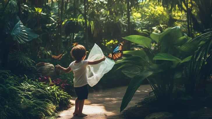 Child chasing butterfly Child chasing butterfly
