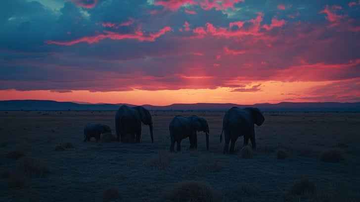 Elephants at sunset Elephants at sunset