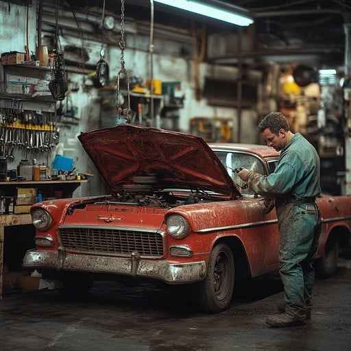 Mechanic fixing car