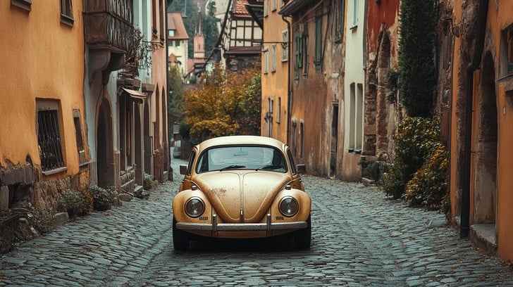 Vintage car cobblestones Vintage car cobblestones