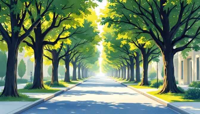 Sunlit Tree Avenue