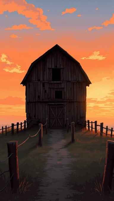 Sunset Barn Silhouette