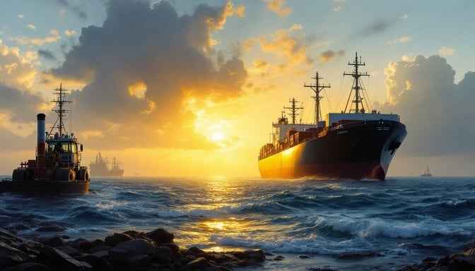 Ships Meet Sunset