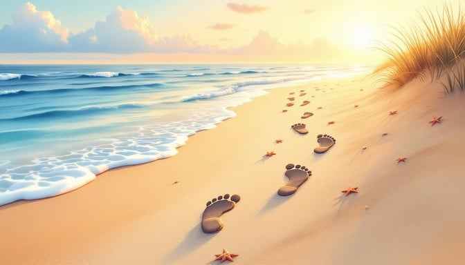 Footprints Meeting Ocean