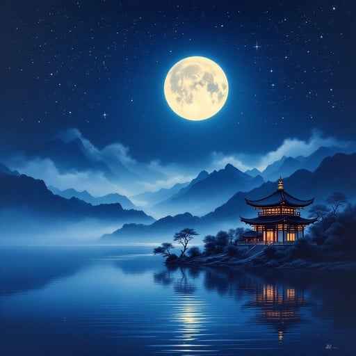 Moonlit Temple Reflection Moonlit Temple Reflection