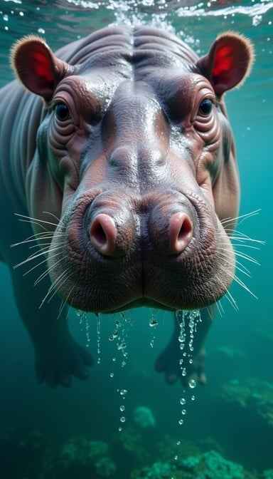 Submerged Hippo Portrait
