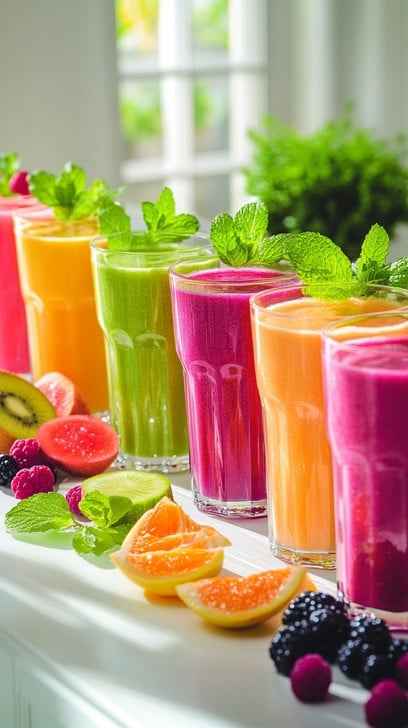 Colorful smoothie lineup Colorful smoothie lineup