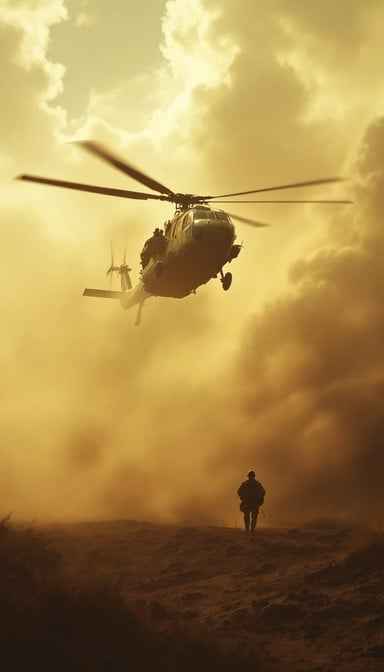 Helicopter's Golden Ascent