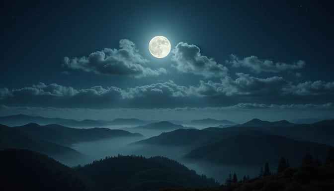 Moonlit Mountain Silhouettes