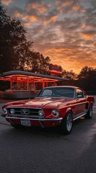Vintage car sunset