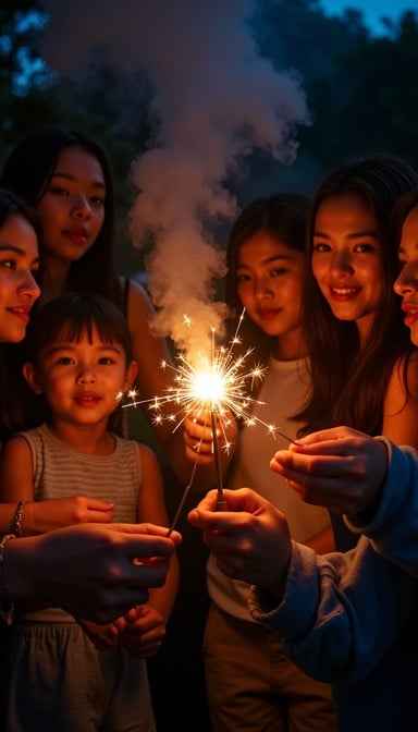 Sparklers illuminate night Sparklers illuminate night
