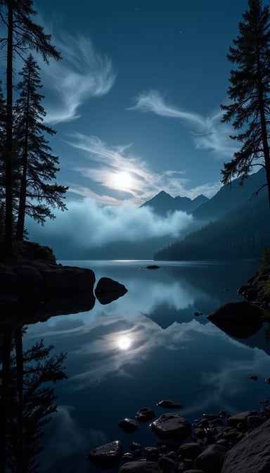 Moonlit Lake Mirror Moonlit Lake Mirror