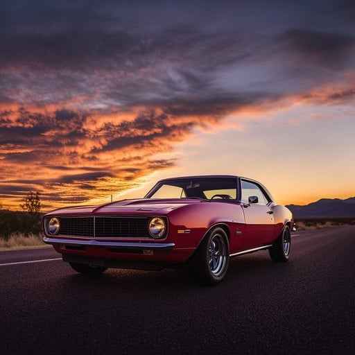 Classic car sunset