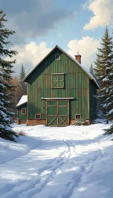 Snowy Green Barn